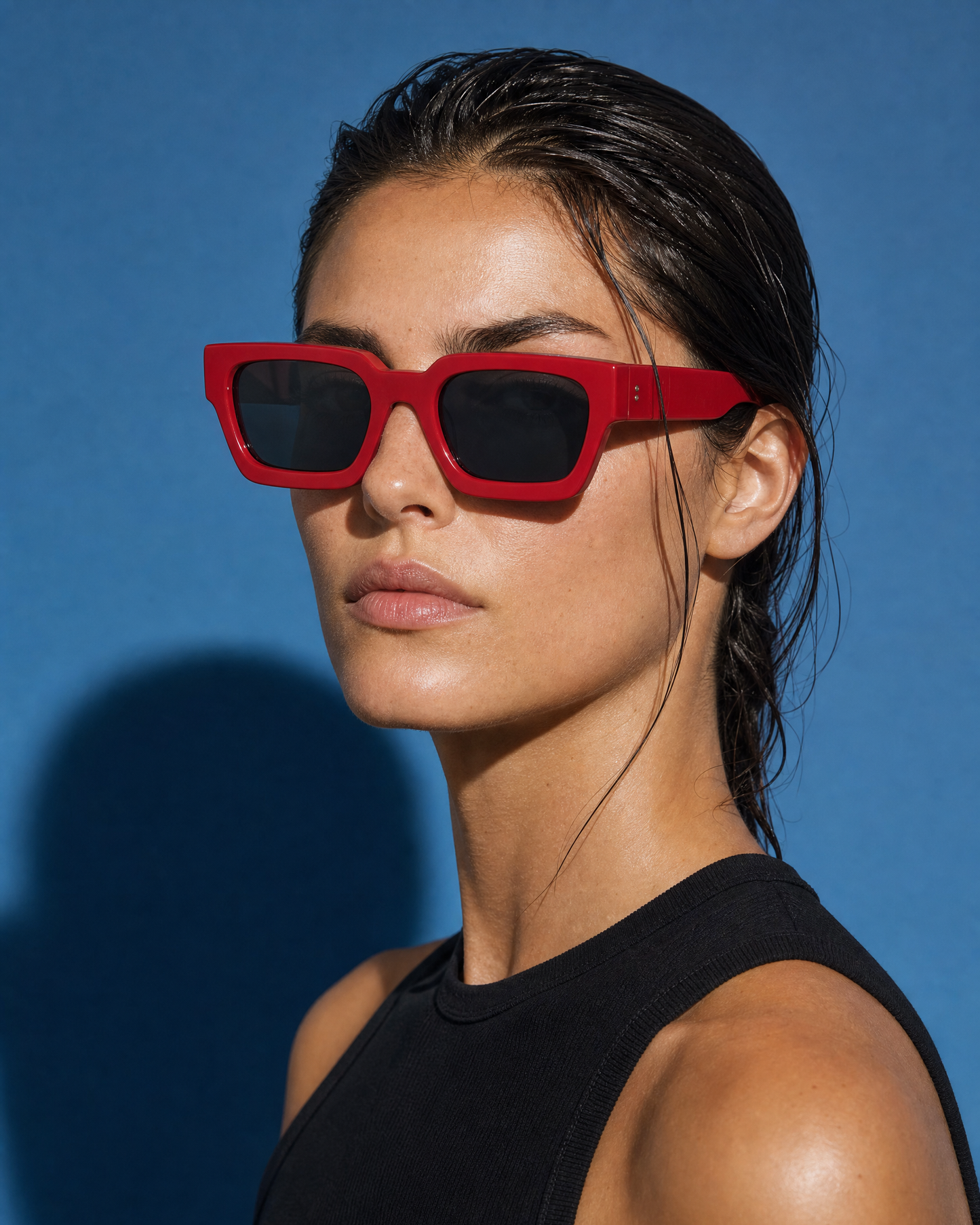 SLAB Frame 06 in TOMATO red, three-quarter portrait