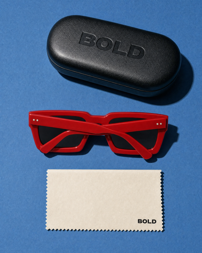 SLAB Frame 06 in TOMATO red with BOLD hard case and cleaning cloth