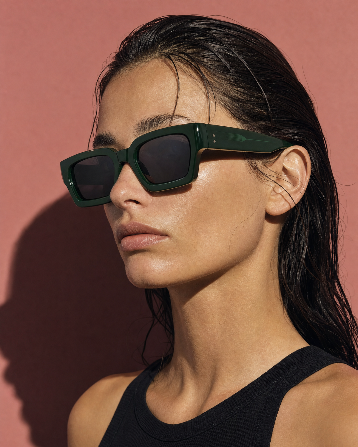 SLAB Frame 06 in OLIVE forest green, three-quarter portrait