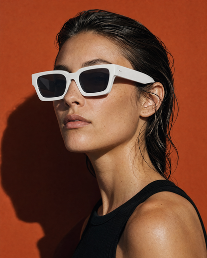 SLAB Frame 06 in BONE white, three-quarter portrait
