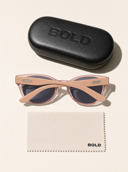 HM578 in BLUSH with BOLD hard case and cleaning cloth