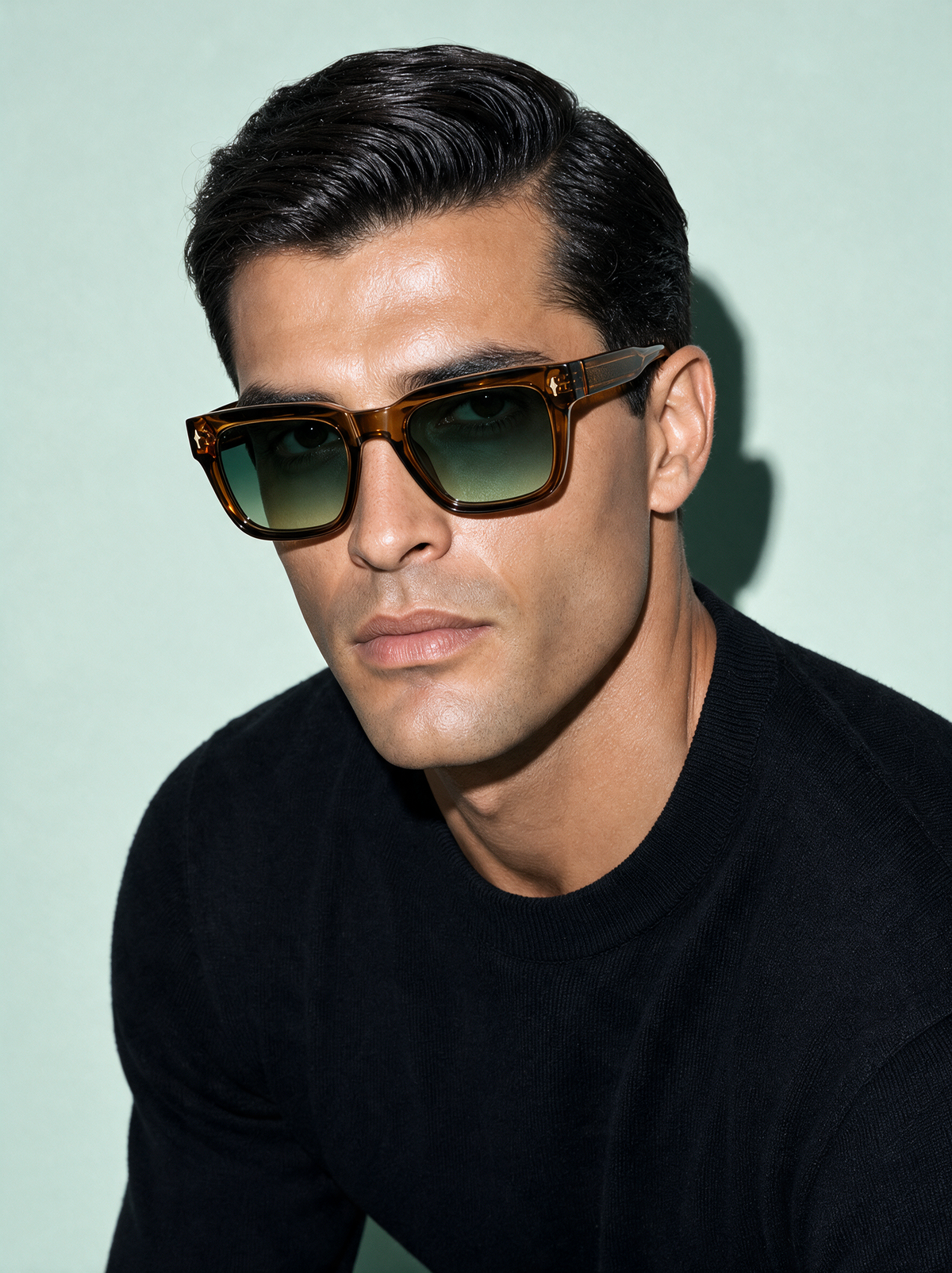 BARON Frame 16 square sunglasses in TOBACCO translucent brown, three-quarter portrait