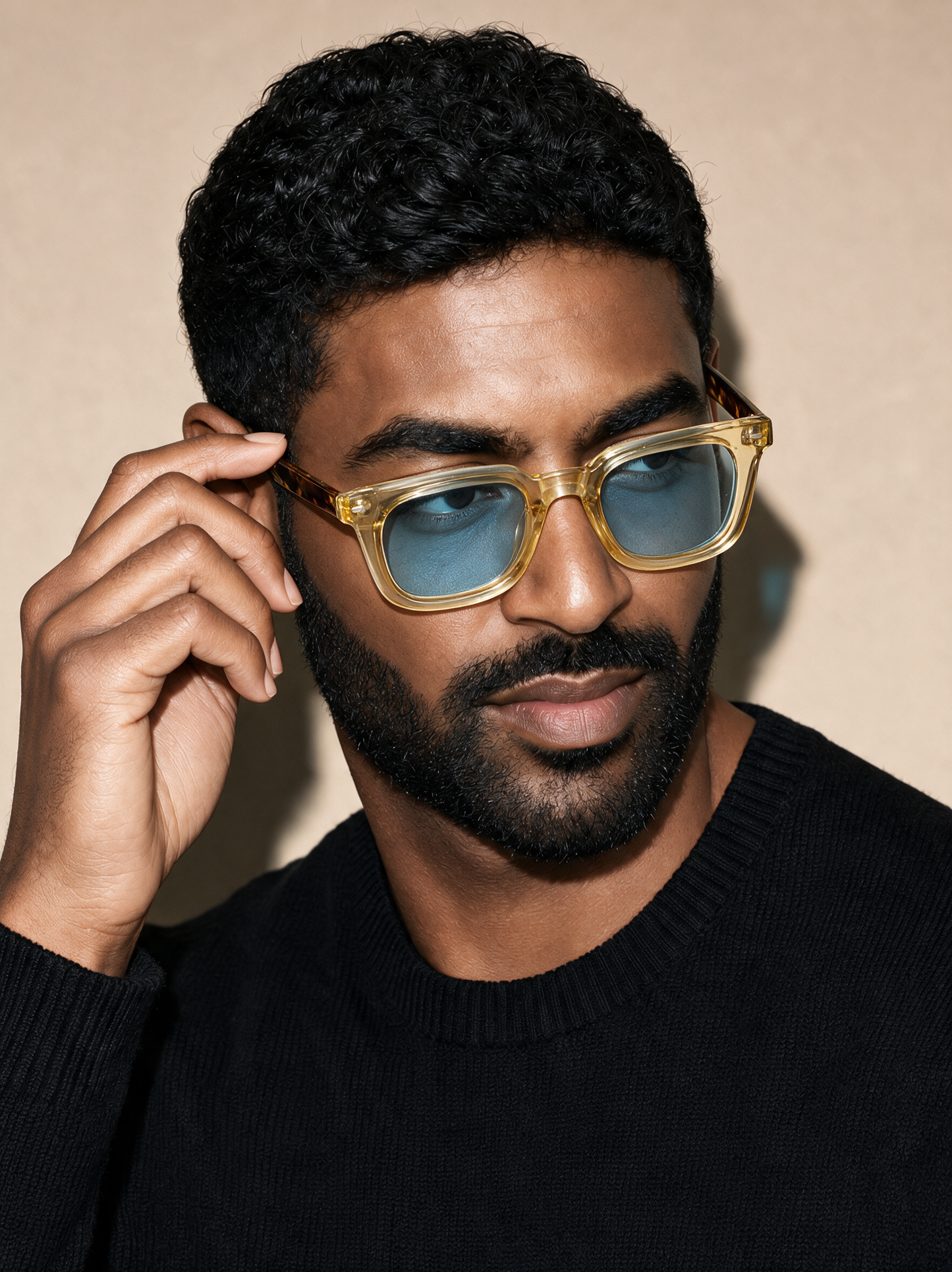 ANVIL Frame 19 squared sunglasses in STRAW translucent cream, three-quarter portrait