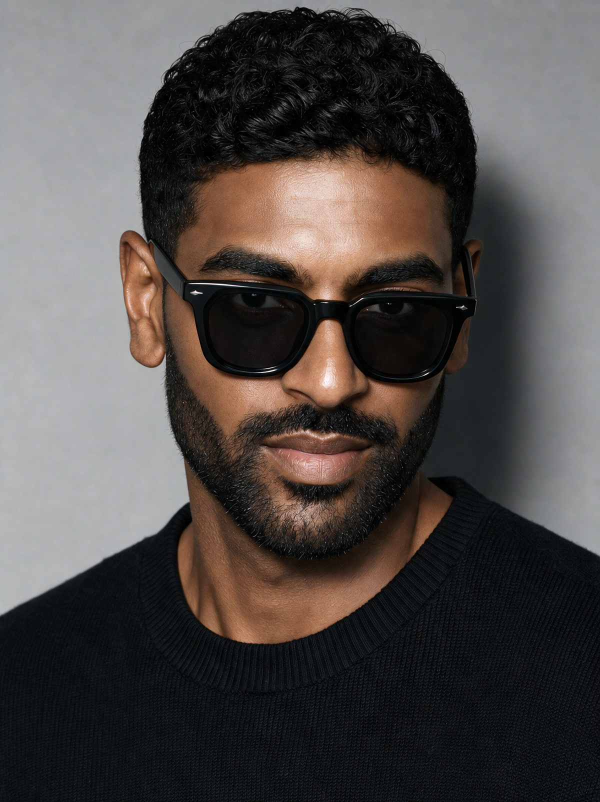 ANVIL Frame 19 squared sunglasses in EBONY gloss black, three-quarter portrait