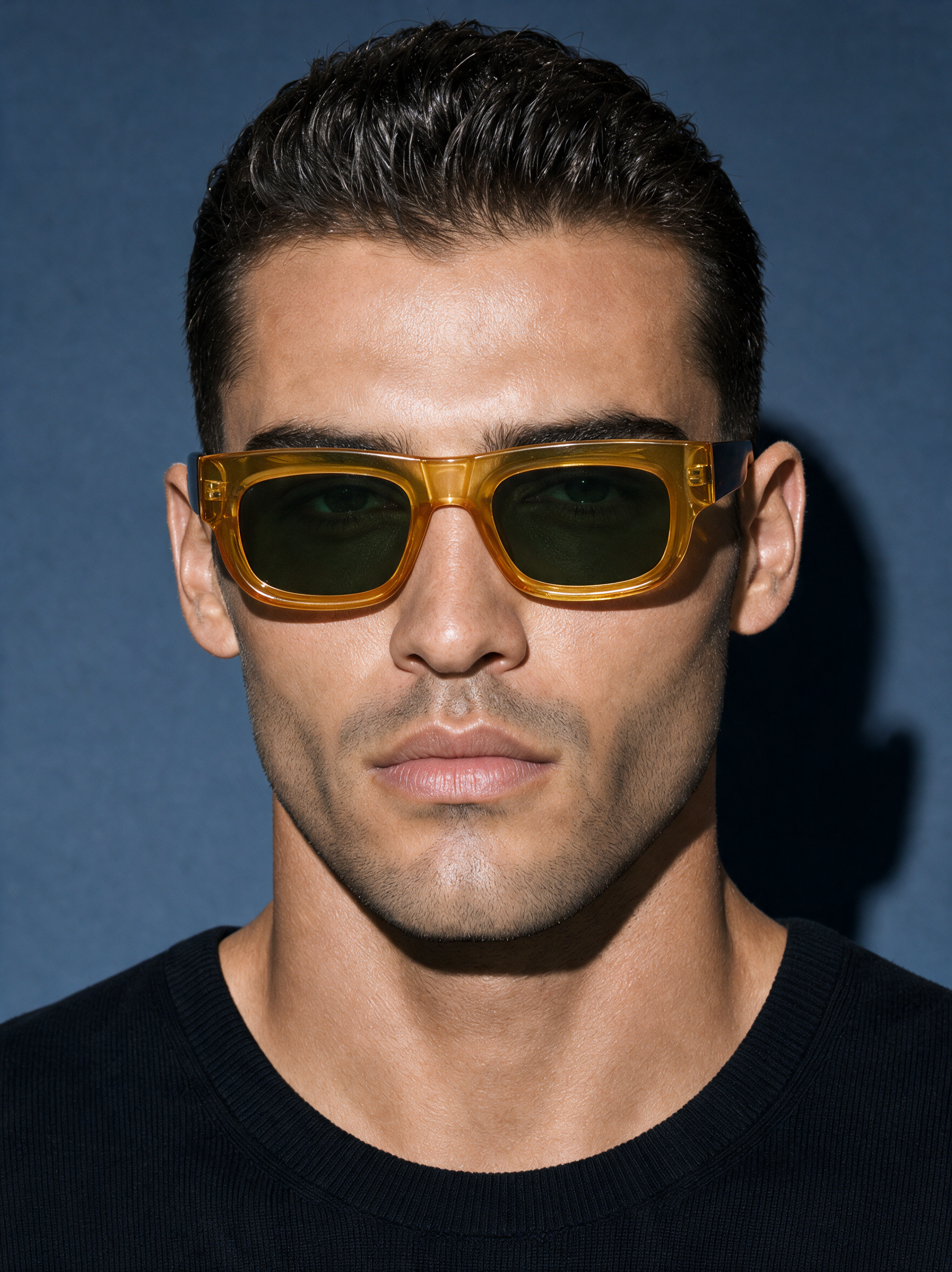 CHISEL Frame 22 sunglasses in SAFFRON, front view on model