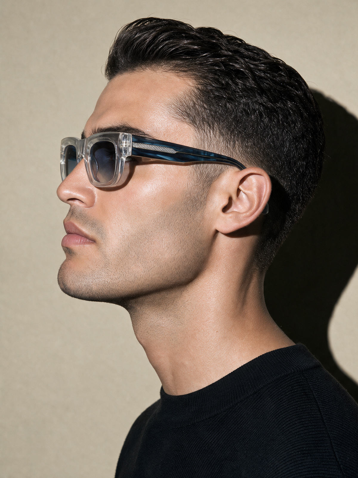 CHISEL Frame 22 sunglasses in GLACIER, side profile showing marbled blue temple