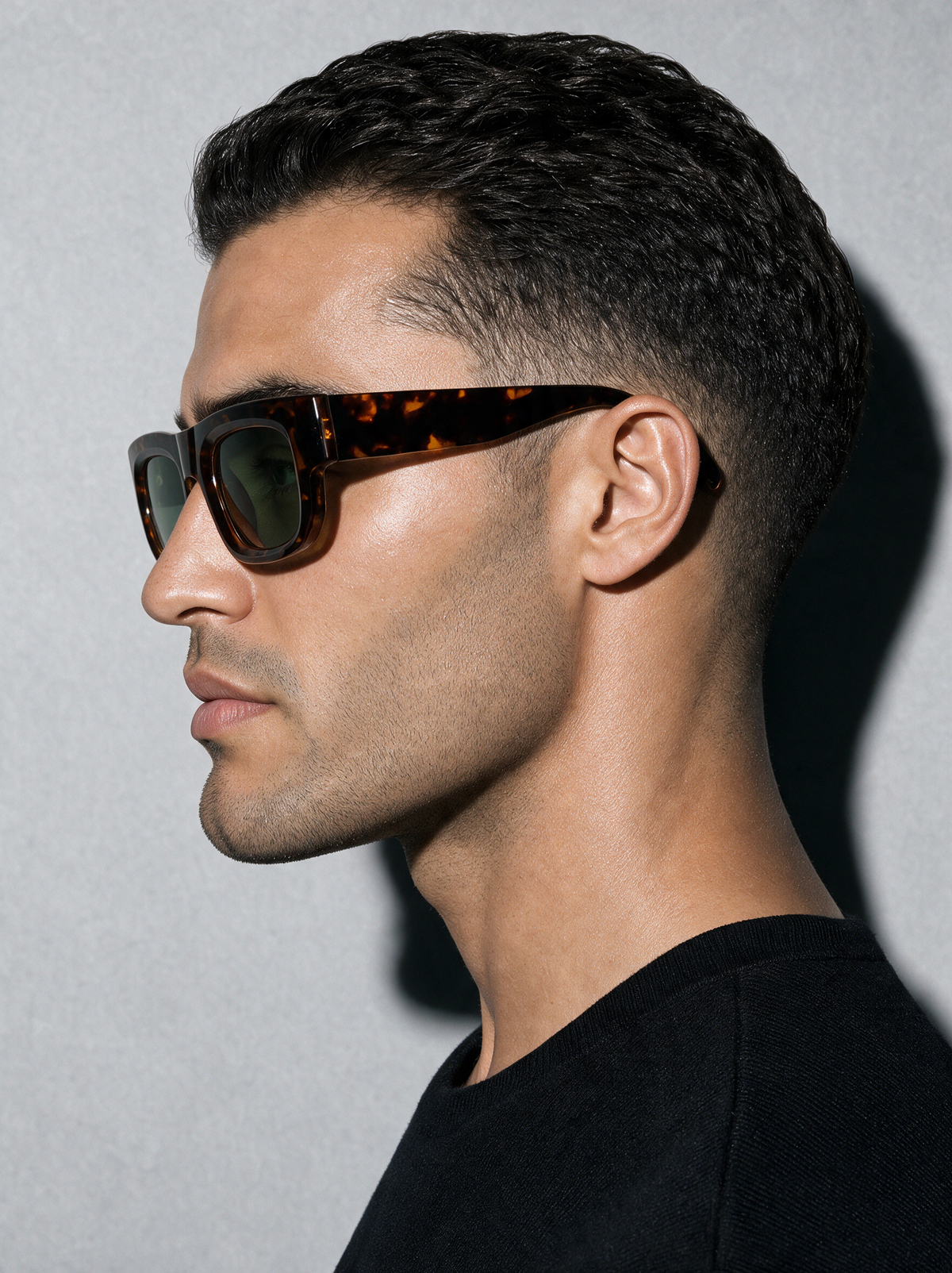 CHISEL Frame 22 sunglasses in CHESTNUT, side profile showing tortoiseshell temple