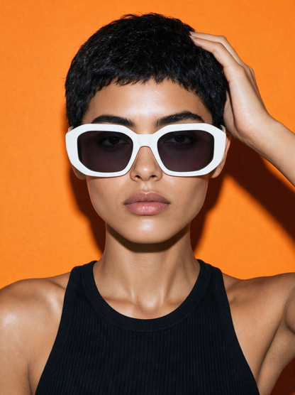 BEVEL PORCELAIN - gloss white faceted octagon sunglasses, front view