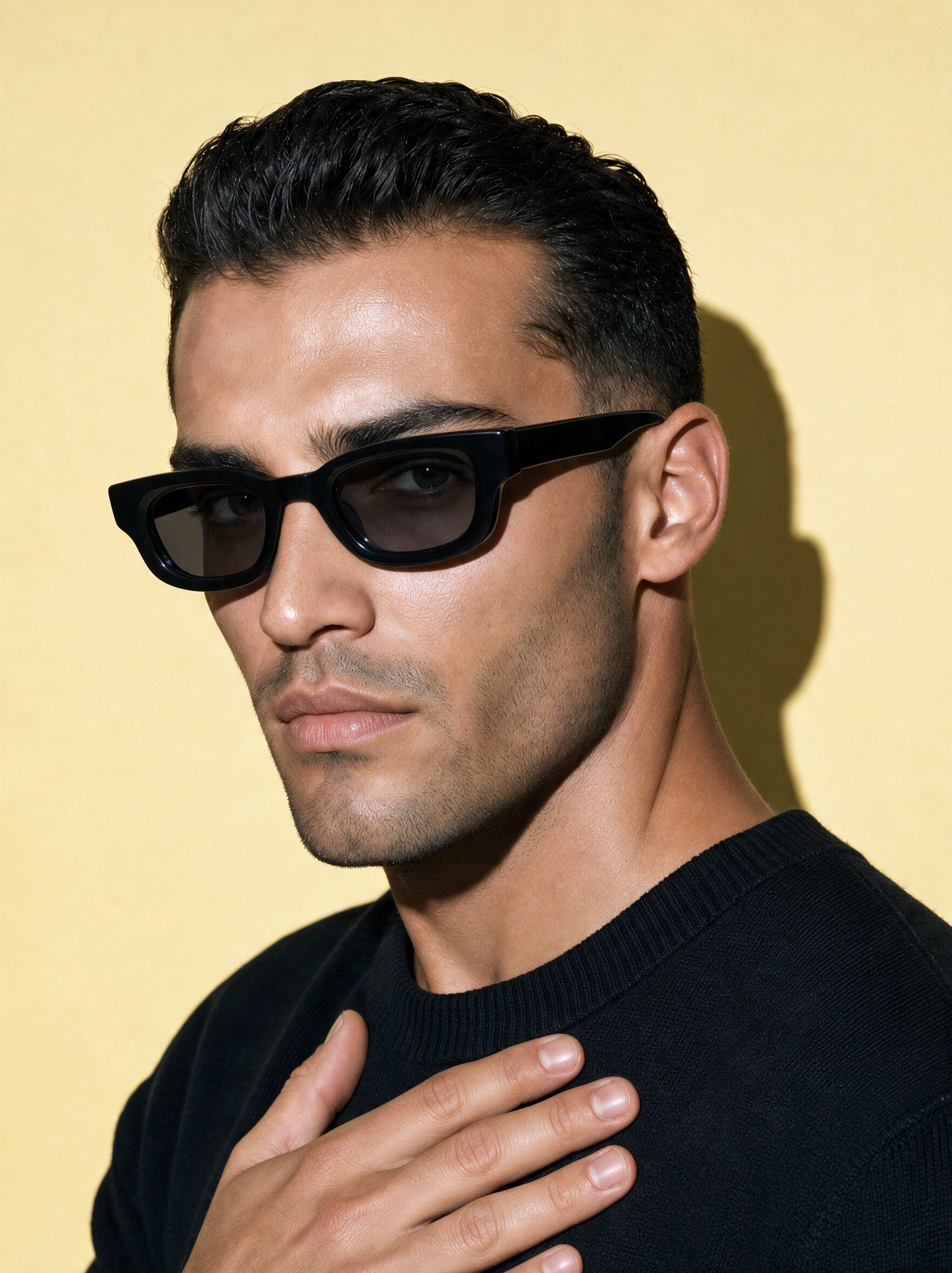 BLUNT Frame 13 sunglasses in PITCH gloss black, three-quarter portrait